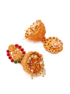 aadita Gold-Toned Contemporary Jhumkas Earrings