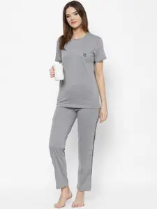 MACK JONNEY Women Grey & Black Night suit