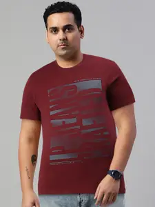Louis Philippe Jeans Men Maroon & Navy Blue Typography Printed T-shirt