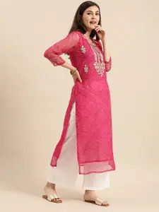 Varanga Women Pink Ethnic Motifs Embroidered Georgette Kurta