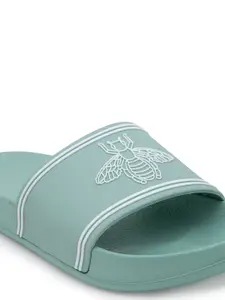 Red Tape Women Green & White Printed Rubber Sliders