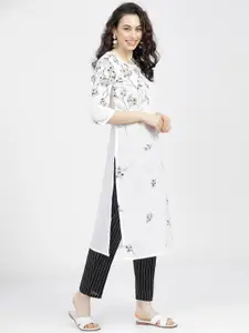 Vishudh Women White & Black Floral Printed Kurta