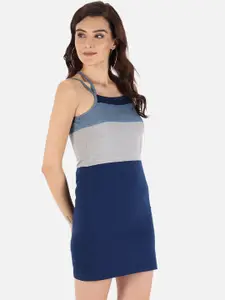 Trend Arrest Blue Colourblocked Sheath Dress