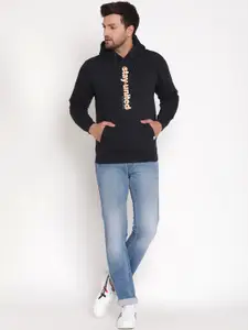 Octave Men Navy Blue Printed Hooded Sweatshirt
