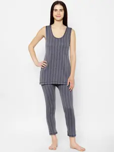 MACK JONNEY Women Navy Blue & Black Striped Thermal Top