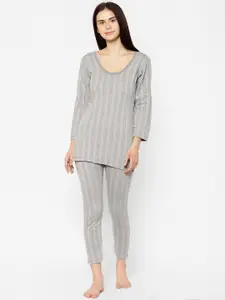 MACK JONNEY Women Grey Striped Thermal Top