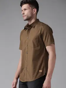 Roadster Men Olive Brown Solid Pure Cotton Casual Shirt