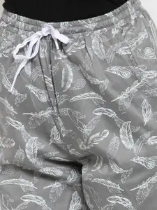 Boston Club Women Grey & White Printed Pure Poplin Cotton Lounge Pants