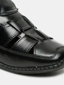 Teakwood Leathers Men Black Leather Fisherman Sandals