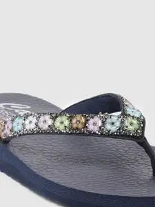 Skechers Women Navy Blue Printed Rubber Thong Flip-Flops