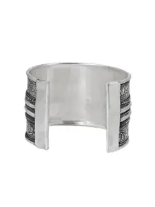 TEEJH Women Silver-Toned & Black Alloy  Silver-Plated Oxidized Cuff Bracelet