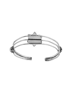 TEEJH Women Silver-Toned & Black Alloy Silver-Plated  Oxidised Cuff Bracelet