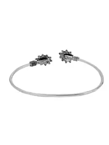 TEEJH Women Black Silver-Plated Oxidized Bracelet