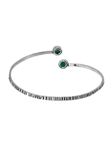 TEEJH Women Green Silver Oxidized Bracelet