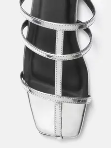 DressBerry Women Silver-Toned Solid Open Toe Flats