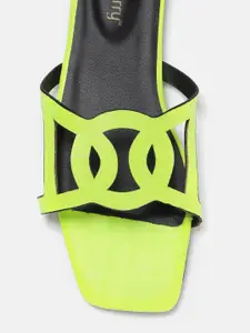 DressBerry Women Fluorescent Green Croc Textured Open Toe Flats with Cut-Out