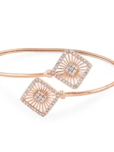 AMI Women Set of 2 Rose Gold Contemporary Cubic Zirconia Brass Kada Style Bracelet