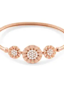 AMI Women Set of 2 Rose Gold & White Brass Cubic Zirconia Rose Gold-Plated Kada Bracelet