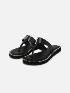 ALDO Women Black Embellished T-Strap Flats