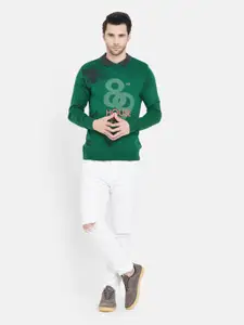 Duke Men Green & Black Typography Printed Wool Pullover Sweater