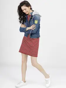 Tokyo Talkies Women Maroon & White Striped T-shirt Dress