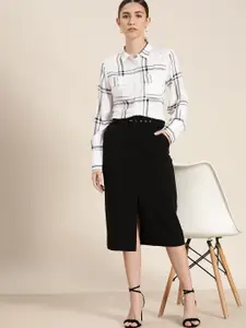 her by invictus Women White Windowpane Checks Opaque Checked Casual Shirt