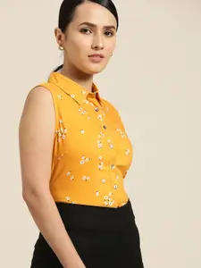 her by invictus Women Mustard Yellow Floral Printed Casual Shirt