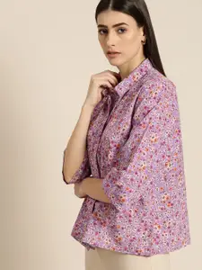 her by invictus Women Purple Floral Print Casual Shirt
