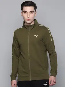 one8 x PUMA Men Green Typography Printed Stand Collared Casual Open Front Jacket