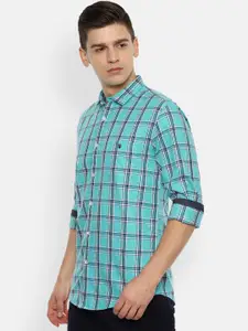 Louis Philippe Jeans Men Blue Pure Cotton Slim Fit Opaque Checked Casual Shirt