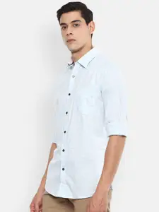 Van Heusen Sport Men Blue Slim Fit Opaque Checked Pure Cotton Casual Shirt