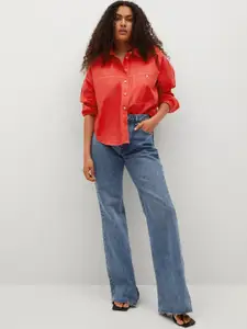 MANGO Women Red Pure Cotton Solid Casual Shirt
