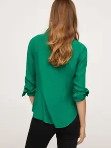 MANGO Women Green Solid Slim Fit Casual Shirt