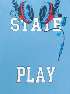 Todd N Teen Boys Blue & White Printed Pure Cotton T-shirt with Trousers