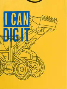 Todd N Teen Boys Yellow & Black Printed Pure Cotton T-shirt with Shorts