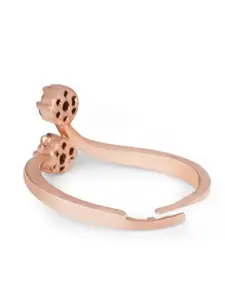 AMI Rose Gold-Plated CZ-Studded Contemporary Adjustable Finger Ring