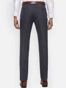 V Dot Men Navy Blue Checked Skinny Fit Formal Trousers