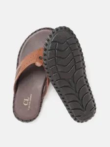 Carlton London Men Tan Brown Perforated Comfort Sandals