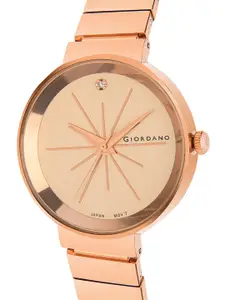 GIORDANO Women Rose Gold-Toned Embellished Dial Bracelet Style Analogue Watch-GD-4065-11