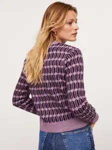 MANGO Women Purple & Black Self-Design Pullover