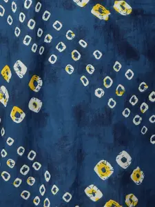 FASHOR Women Blue & White Bandhani Printed Thread Work Kurta