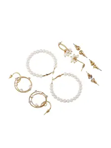 Shining Diva Fashion Combo Set Of 6 Gold-Toned Pearl Earrings