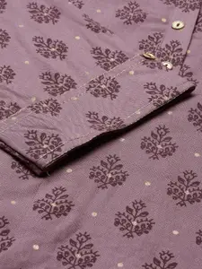 Neerus Women Mauve & Gold-Toned Ethnic Motifs Printed Kurta