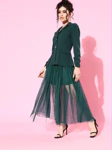 Athena Women Gorgeous Green Sleek Coat with Skirt