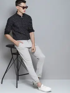 DENNISON Men Black & White Pure Cotton Smart Slim Fit Opaque Printed Formal Shirt