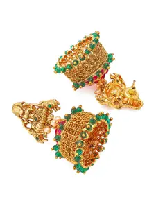 aadita Gold-Plated Gold-Toned & Red Contemporary Jhumkas Earrings