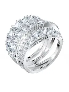 SWAROVSKI Women White Twist Wrap Rhodium Plated Ring