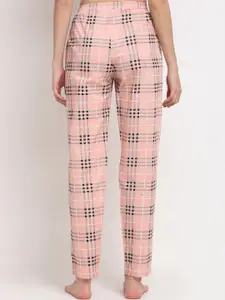 Claura Women Peach-Coloured & Black Checked Pure Poplin Cotton Lounge Pants