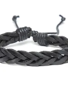 OOMPH Men Black Leather Handcrafted Wraparound Bracelet