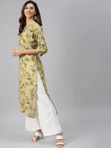 Readiprint Women Green Floral Printed Mukaish Straight Kurta